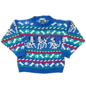 Vintage Kids 80s/90s Dalmatian Dog Bone Colorful Knit Sweater Size 24M